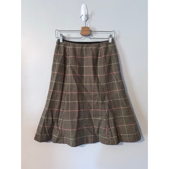 vintage TALBOTS petites blue green red houndstooth 100% cool flared skirt - Picture 4 of 8